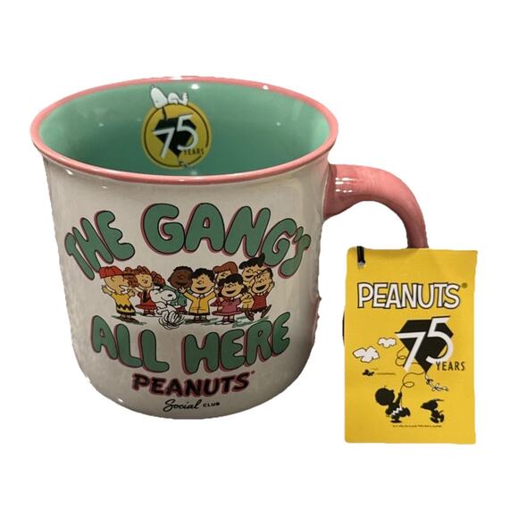 THE GANG’S ALL HERE Peanuts Social Club 75th Anniversary Coffee Mug NWT 2025 - Picture 1 of 4